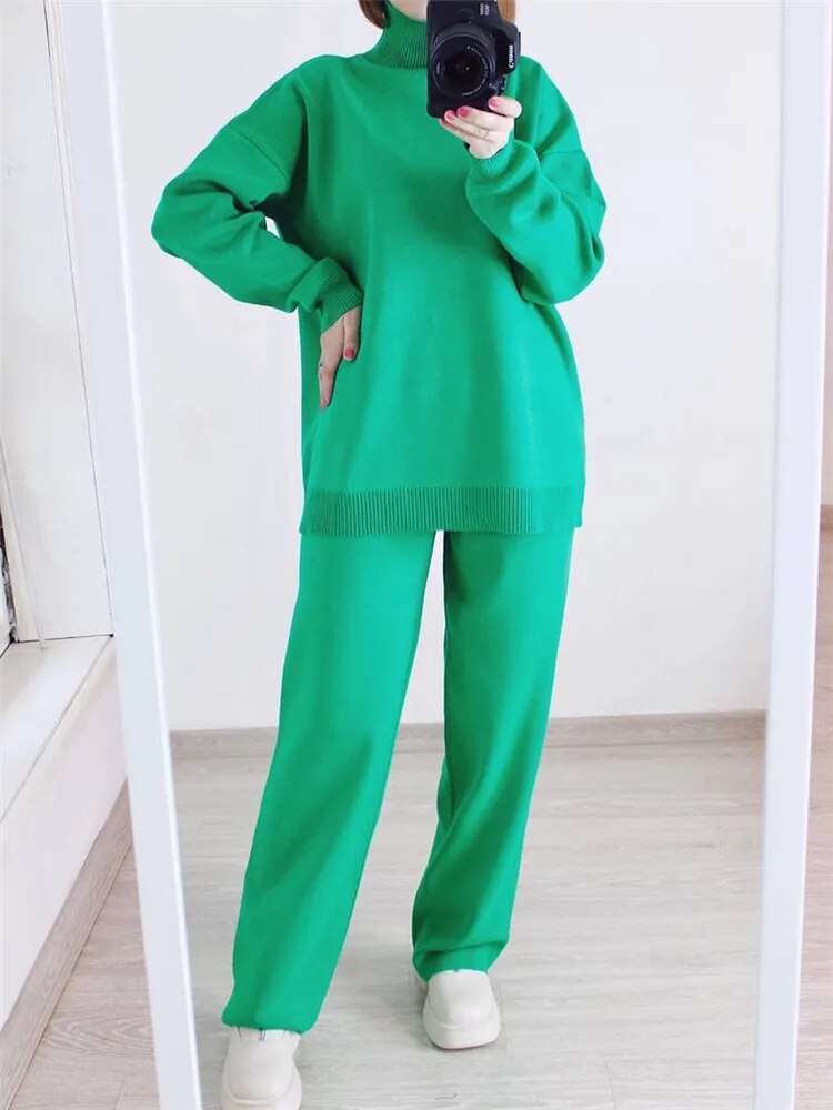 Ensemble 2PCS Pull Col roulé à marinière & Pantalon large