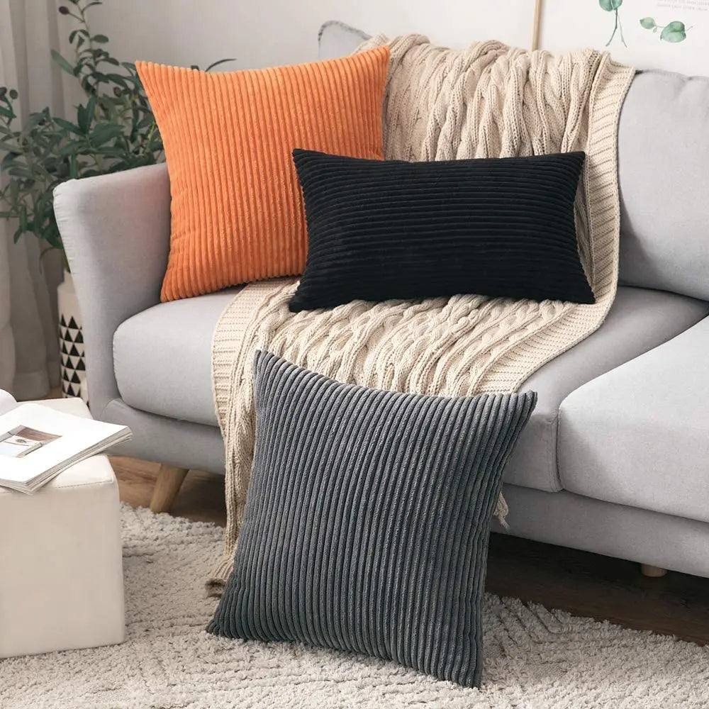 Housse de coussin en velours côtelé super doux