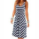Robe d'Été Marinière Sans Manches avec Poches