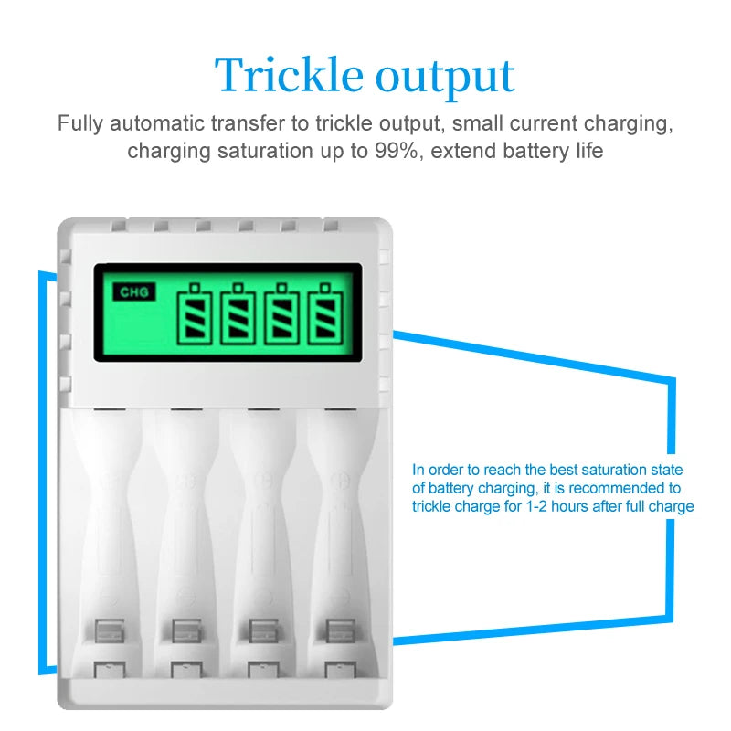 Chargeur de piles intelligent avec Ecran LCD indicateur de niveau - 4 Emplacements