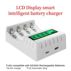 Chargeur de piles intelligent avec Ecran LCD indicateur de niveau - 4 Emplacements