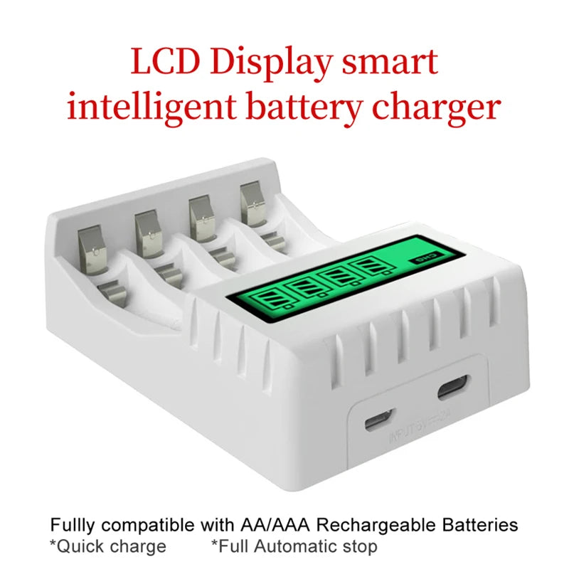 Chargeur de piles intelligent avec Ecran LCD indicateur de niveau - 4 Emplacements