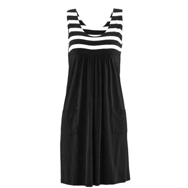 Robe d'Été Marinière Sans Manches avec Poches
