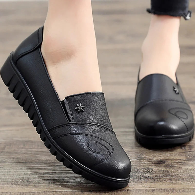 Mocassins bouts ronds souples et confortables pour femmes en cuir véritable