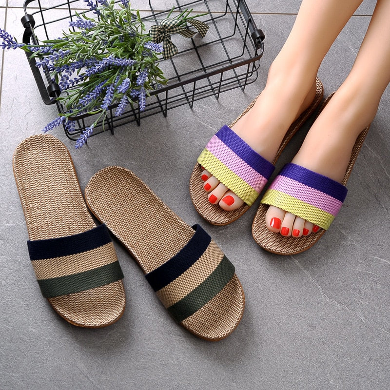 Sandales en lin tricolore