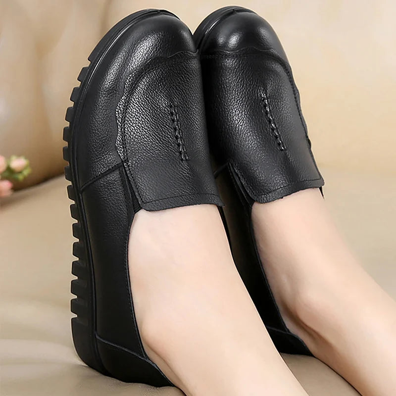 Mocassins bouts ronds souples et confortables pour femmes en cuir véritable