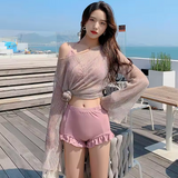 Maillot de Bain 3PC Shorty à Volant avec Top en Maille