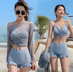 Maillot de Bain 3PC Shorty à Volant avec Top en Maille