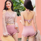 Maillot de Bain 3PC Shorty à Volant avec Top en Maille