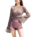 Maillot de Bain 3PC Shorty à Volant avec Top en Maille