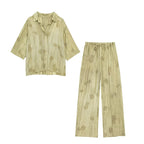 Ensemble léger chemise oversize et pantalon fluide - Motif Feuille