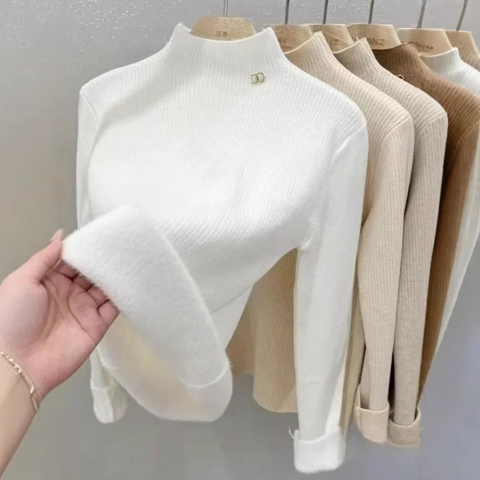 Pull Côtelé à Col Cheminé & Doublure Chaude