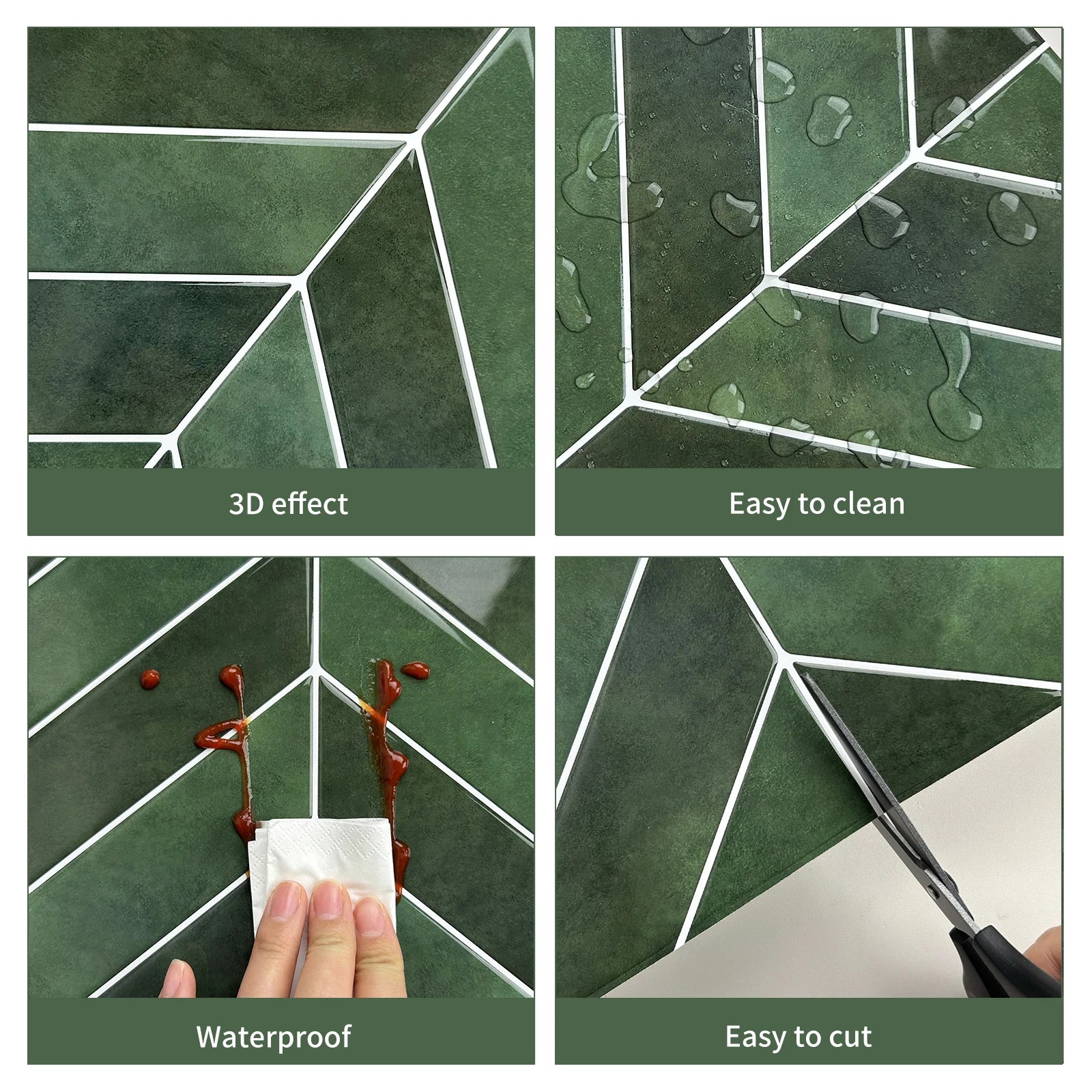 Lot de 10 PCS Autocollants 3D Effet Carrelage Waterproof