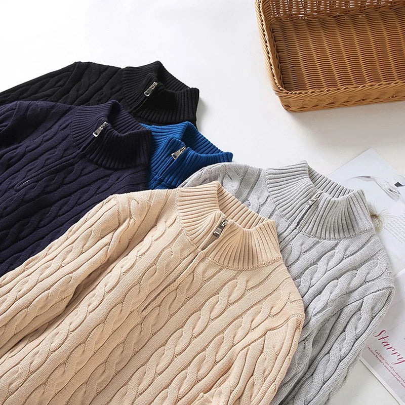 Pull Zippé Décontracté à Maille Large – Style Hiver 2026