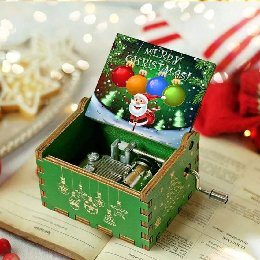 Boîte à musique en bois à manivelle - Noël