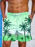 Short de Bain à Cordon et Imprimé Palmier Tropical