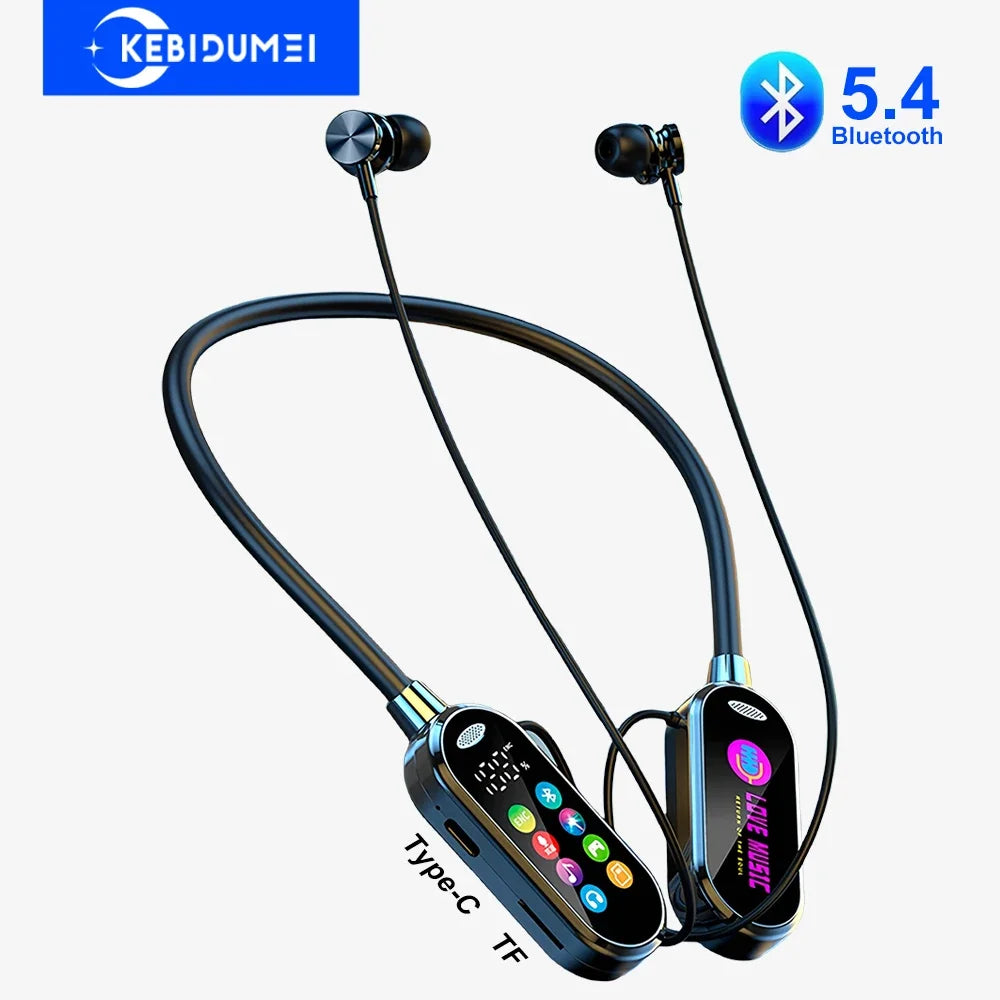 Écouteurs Bluetooth 5.4 à Tour de Cou avec Écran de Contrôle