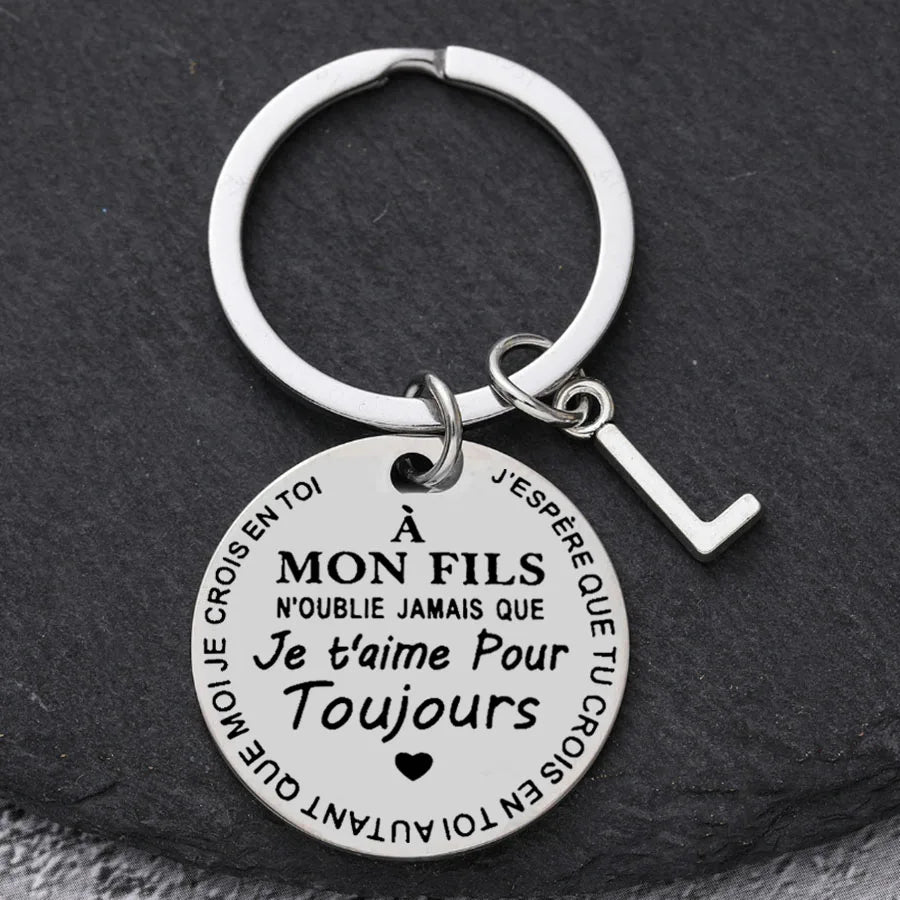 Porte-clé à offrir "Mon fils" ou "Ma fille" avec initiale