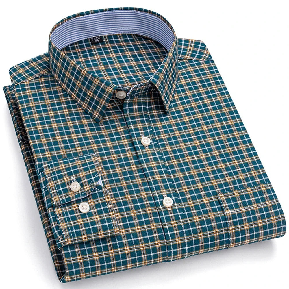 Chemise Décontractée à Carreaux/Rayures en Coton pour Hommes