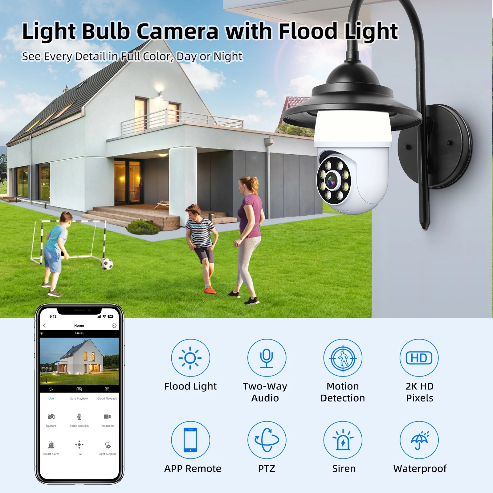 Ampoule Caméra Espion WiFi E27 5MP PTZ — Suivi Auto IA, Zoom 10X