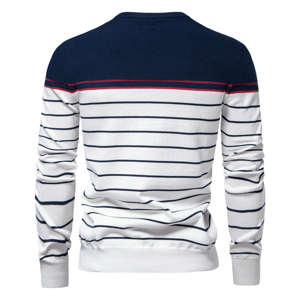 Pull fine Maille Marinière à Col rond - Homme