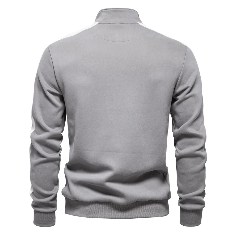 Pull Sweat déconctracté col zippé et bande manche