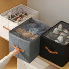 Organisateur Pliable pour 12 Paires de Chaussures – Boîte en Tissu avec Couvercle Transparent Zippé & Poignée