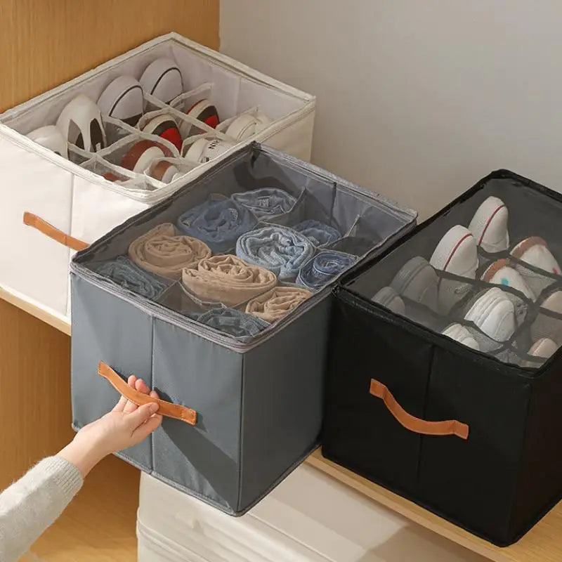 Organisateur Pliable pour 12 Paires de Chaussures – Boîte en Tissu avec Couvercle Transparent Zippé & Poignée