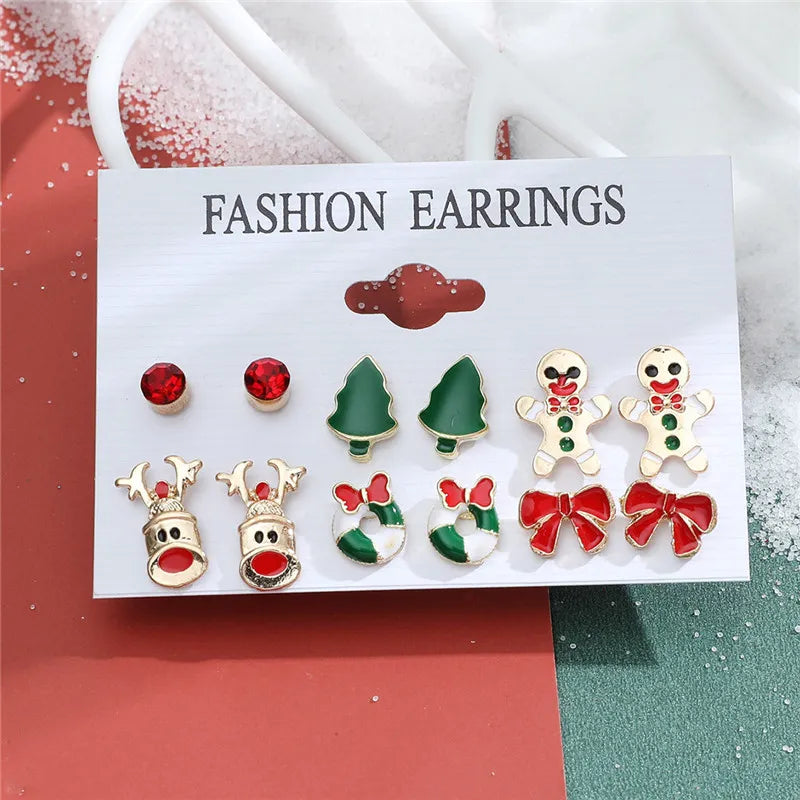 Lot de 6 Paires de Boucles d'oreilles de Noël