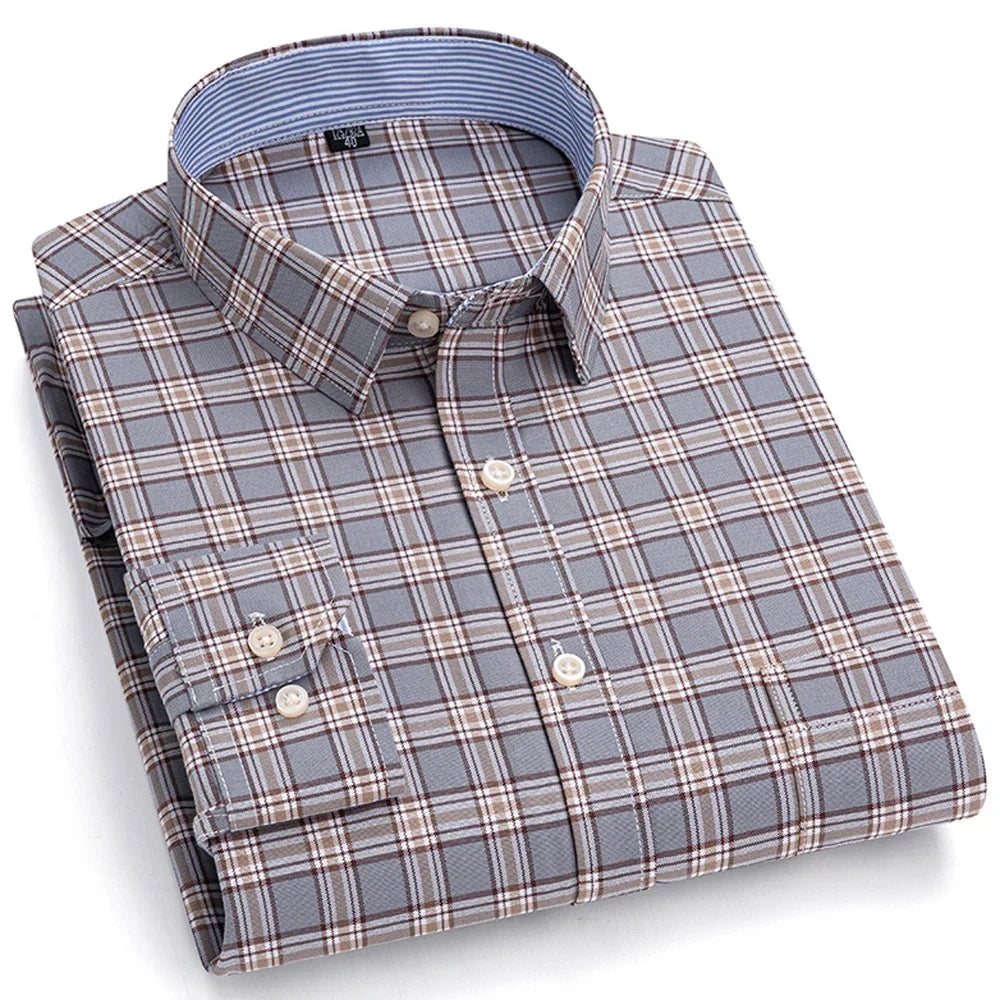 Chemise Décontractée à Carreaux/Rayures en Coton pour Hommes