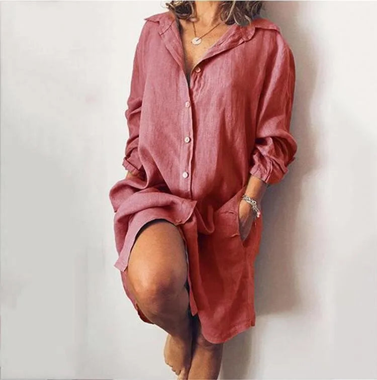Robe Chemise longue en coton et lin pour femme