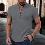T-shirt vintage manches courtes et col en V coton et lin