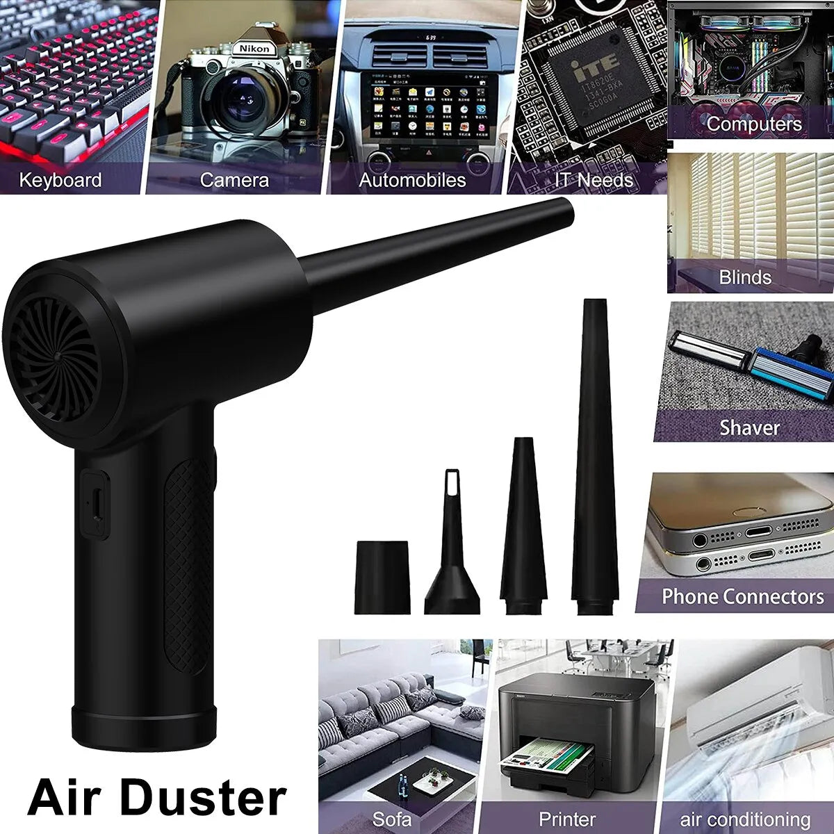Dépoussiéreur d'air électrique, Dépoussiéreur d'air comprimé à Vitesse Réglable, Mini Souffleur d'air comprimé à Batterie Rechargeable, pour Le Camping en Voiture