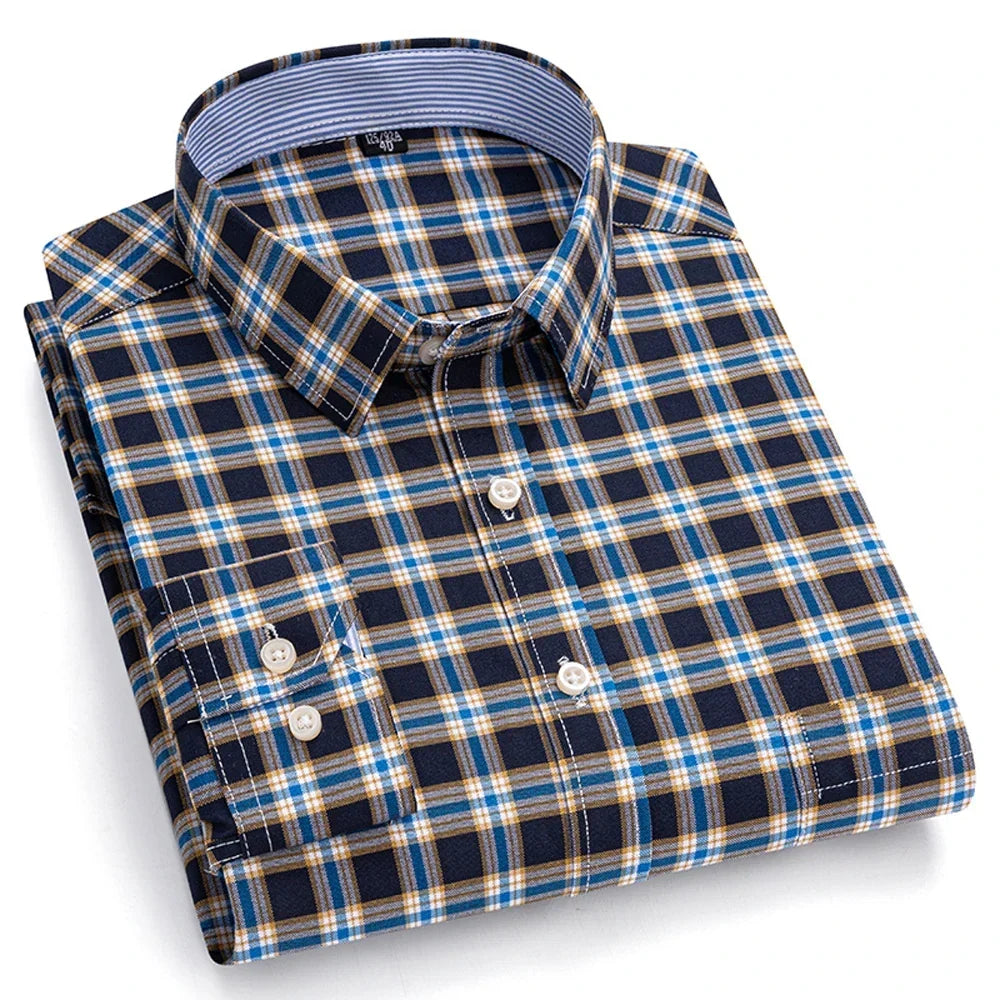 Chemise Décontractée à Carreaux/Rayures en Coton pour Hommes