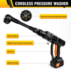 Pistolet Nettoyeur à Pression 6 en 1 Sans fil 21V - Tuyau 5M & Jet à 25cm