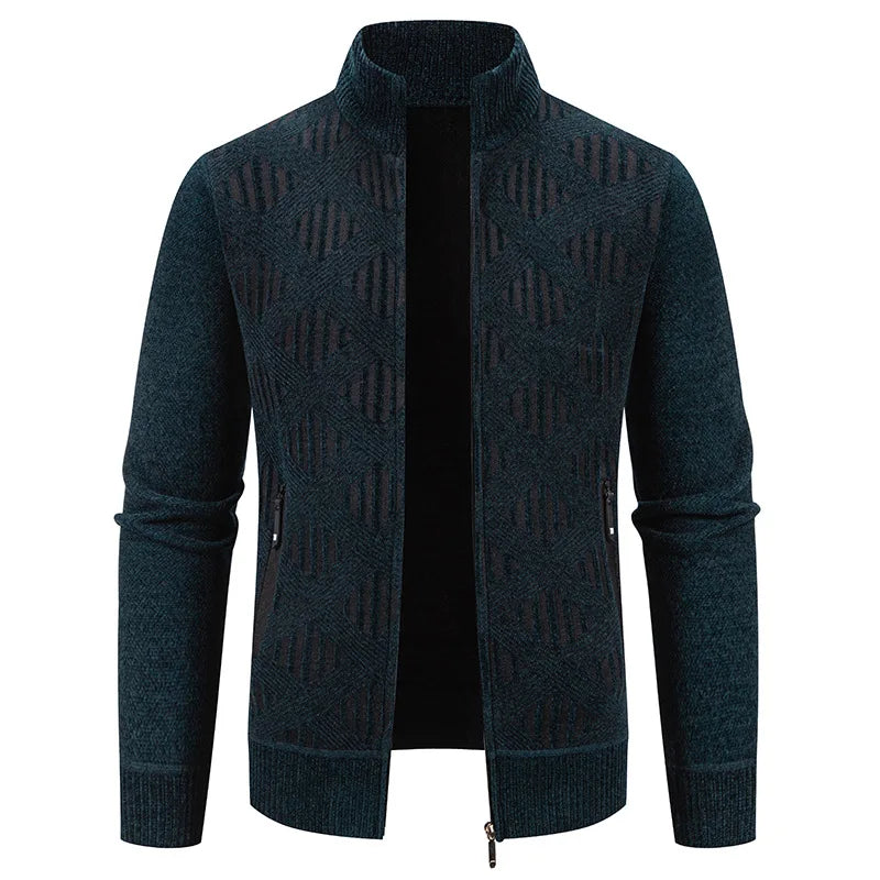 Gilet Col Cheminé Tricoté Motifs Géométrique