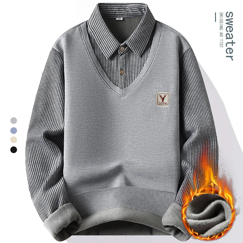 Polo Sans Manche & Chemise à Rayure 2 en 1 Doublure Polaire