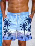 Short de Bain à Cordon et Imprimé Palmier Tropical