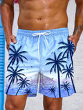 Short de Bain à Cordon et Imprimé Palmier Tropical
