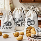 Sac de Conservation pour Légumes Réutilisable – Pour Pommes de Terre, Oignons & Ail – En Toile avec Cordon & Fermeture Éclair