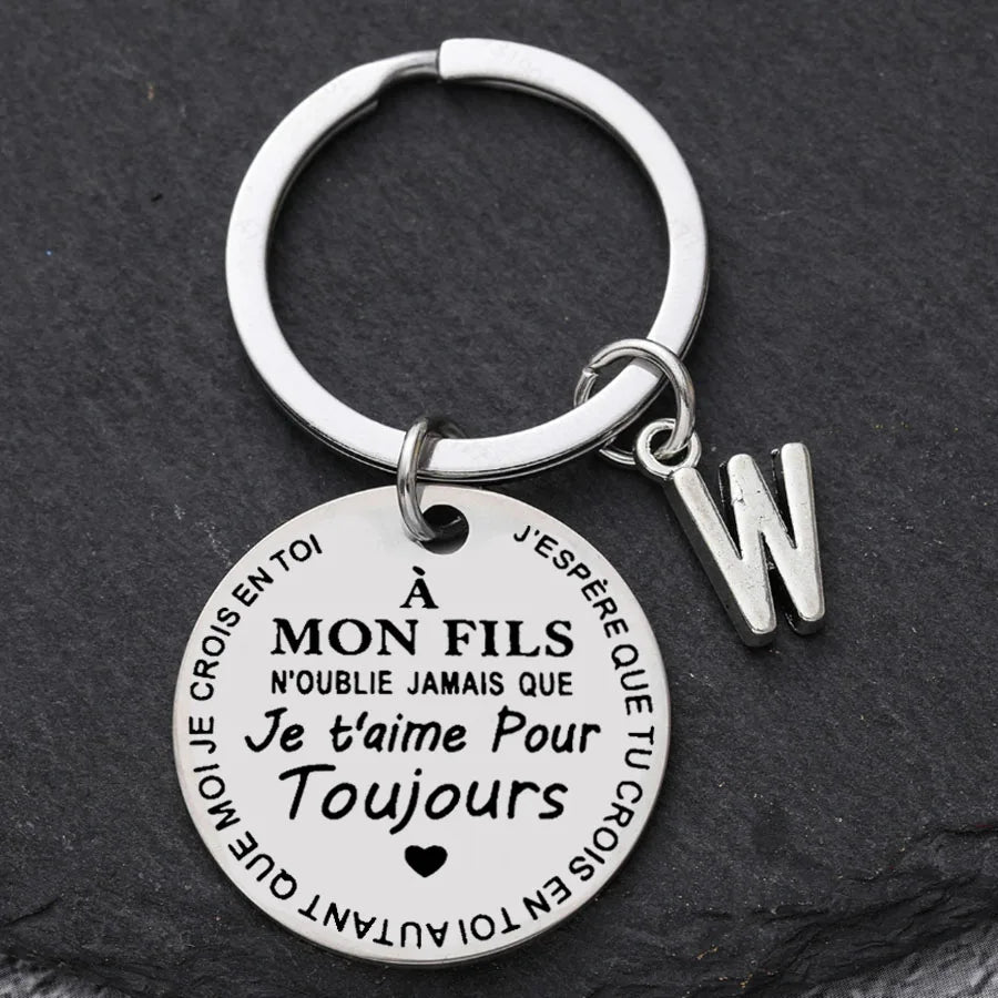 Porte-clé à offrir "Mon fils" ou "Ma fille" avec initiale
