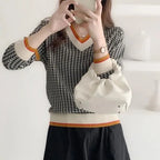 Pull Col V Motif Pied de Poule