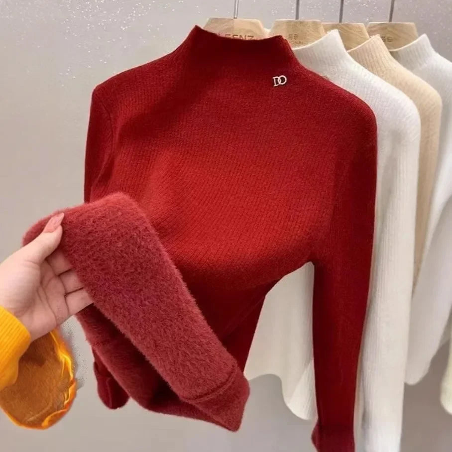Pull Côtelé à Col Cheminé & Doublure Chaude