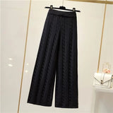 Pantalon ample en maille tricoté et torsadé - Taille haute et extensible