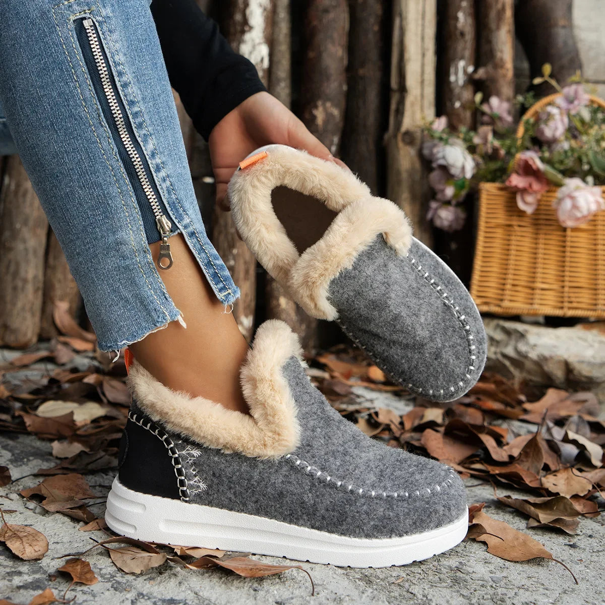 Bottines de Neige Intérieur Fausse Fourrure - Faciles à Enfiler