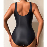 Maillot de Bain Une Pièce Noir à Motif Floral