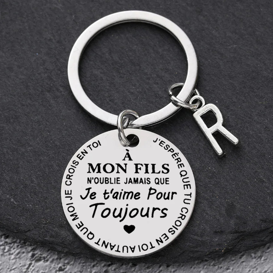 Porte-clé à offrir "Mon fils" ou "Ma fille" avec initiale