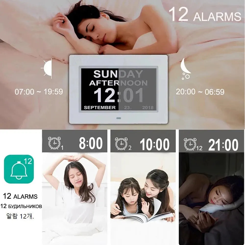 Horloge Digitale Grand Écran et 12 alarmes – Rappel Médical Senior
