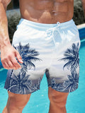 Short de Bain à Cordon et Imprimé Palmier Tropical