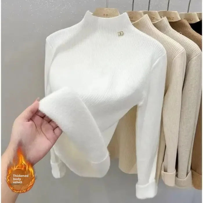 Pull Côtelé à Col Cheminé & Doublure Chaude